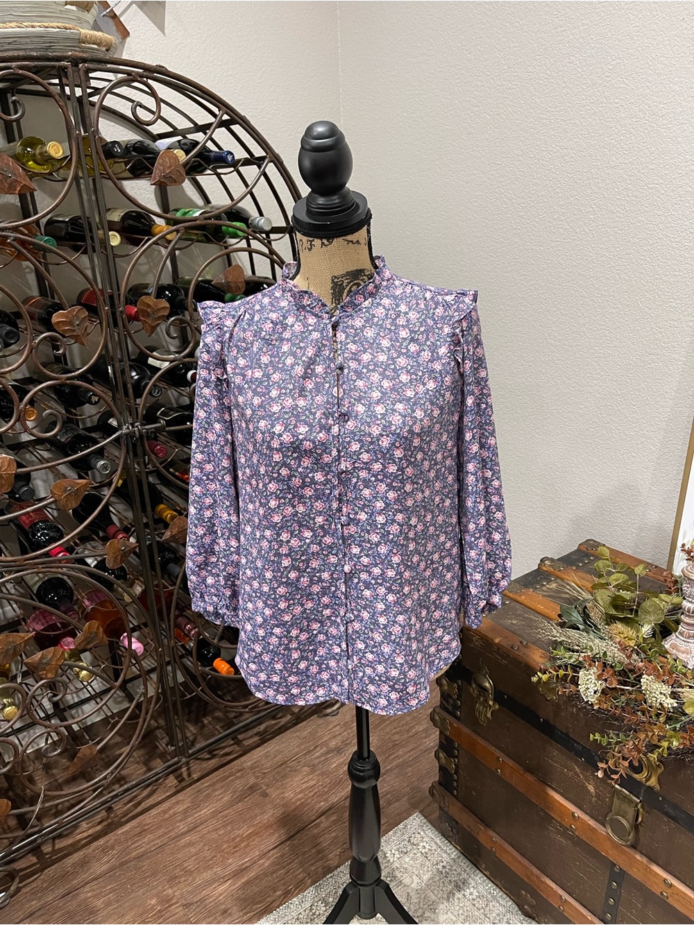 LC Lauren Conrad Purple Floral Button-Front Blouse